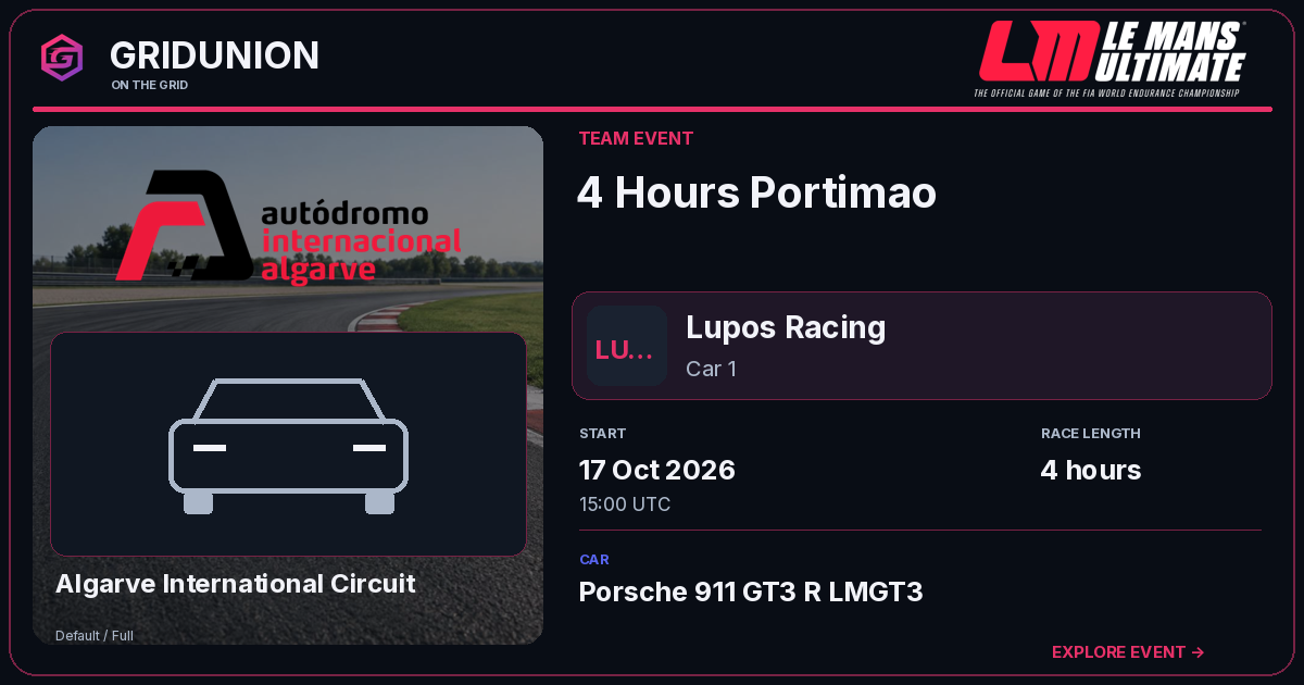 4 Hours Portimao race card
