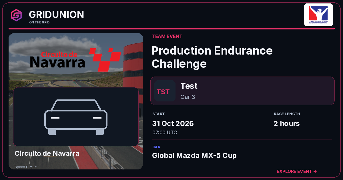Production Endurance Challenge race card