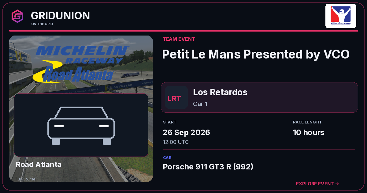 Petit Le Mans Presented by VCO race card
