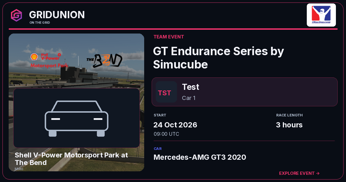 GT Endurance Series by Simucube race card